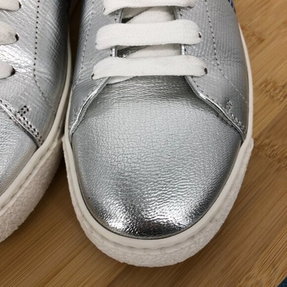 Anya Hindmarch Space Invaders Silver Metallic Leather tennis sneakers size 37 - Picture 14 of 16